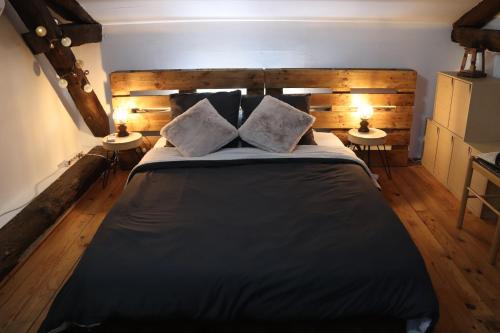 1 dormitorio con 1 cama grande y 2 mesitas de noche en Villa MAS GUAPA dans le TARN Albigeois 81, en Lescure-dʼAlbigeois