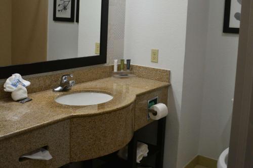 a bathroom with a sink and a mirror at Country Inn & Suites by Radisson, Oklahoma City - Quail Springs, OK in Oklahoma City