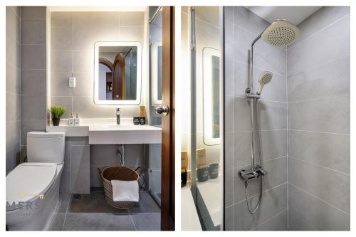 a bathroom with a toilet and a sink and a shower at Mersey Ben Thanh Saigon Apart'Hotel in Ho Chi Minh City