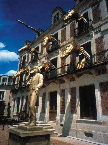 a statue of a man in front of a building at COEUR DE BLOIS CHARMANT APPART LOUIS XII VUE LOIRE in Blois
