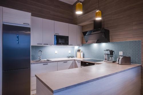 Kuchyň nebo kuchyňský kout v ubytování Villa Pulla a modern holiday home in Ruka