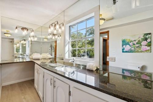 a bathroom with a sink and a large mirror at Garten Haus in Jacksonville