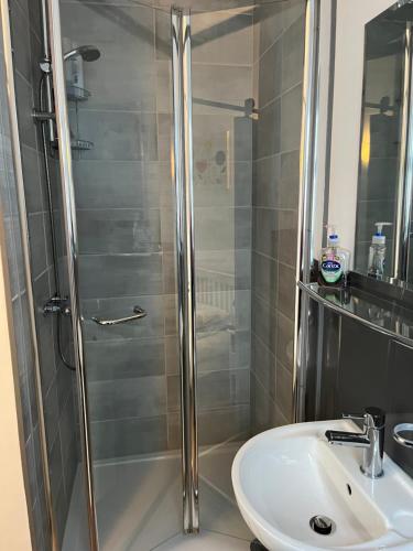 a bathroom with a shower and a sink at Queens Gate in Portsmouth