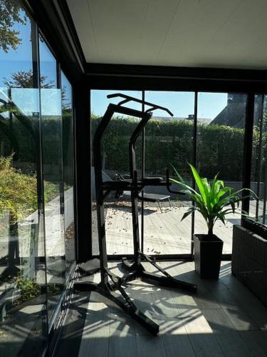 a metal sculpture in a room with a potted plant at Villa Brussel in Dilbeek