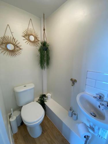 a bathroom with a toilet and a sink at The Butterfly Guest House in Porthcawl