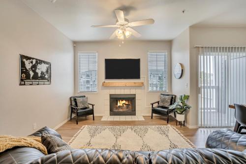 a living room with a couch and a fireplace at Mountain View by Cloud Dream Homes in Clearfield