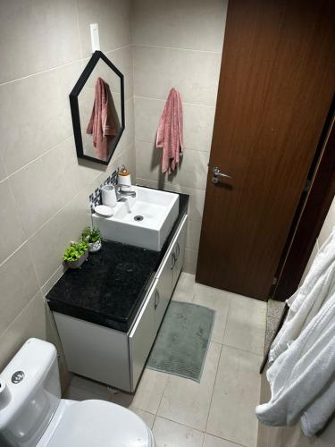 a bathroom with a sink and a toilet at Tamandaré Holiday Flat Beira-Mar Apartamento 107 in Tamandaré