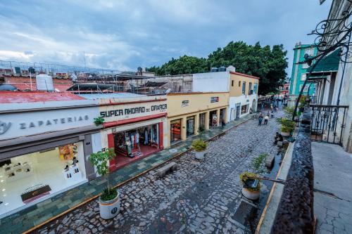 an overhead view of a street with buildings and plants at Casa 1800 Oaxaca Boutique Hotel City Center based in Oaxaca City