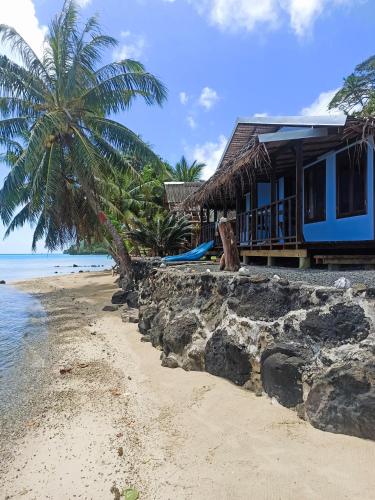 a house on a beach with a palm tree at Te Nahe Toetoe - New Look 2025 in Parea