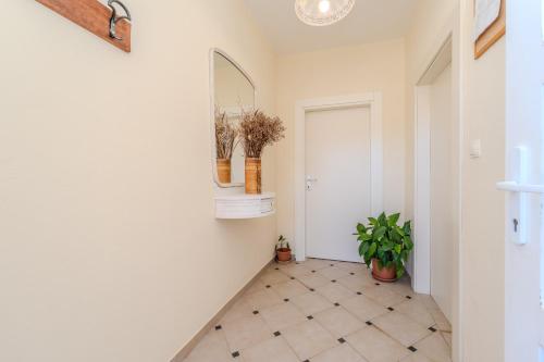 a hallway with a mirror and plants on the wall at Family friendly seaside apartments Iz, Iz - 22025 in Veli Iž