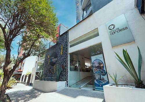 a store front of a building with a skateboard at Hotel Círculo Condesa in Mexico City