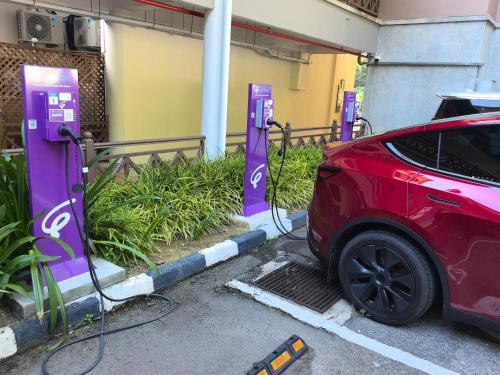 a car is being charged at a gas station at Villea Port Dickson in Port Dickson