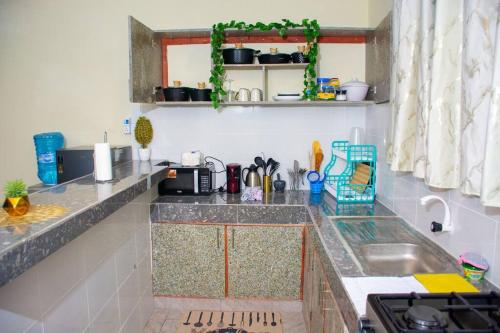 a kitchen with a sink and a counter top at Derosa Homes Figtree Apartment 2bdrm in Tezo