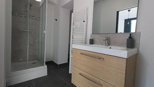 une salle de bain avec un lavabo et une douche dans l'établissement Le Calais Wilson 5 - Appt 4p, à Calais