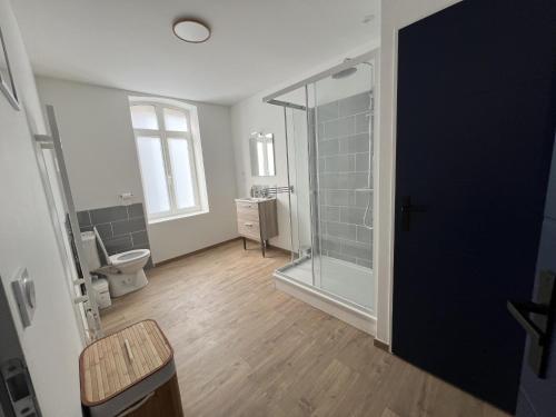 une salle de bain avec une douche en verre et des toilettes dans l'établissement Oasis Urbaine - 2-4p centre-ville, Place Dalton, à Boulogne-sur-Mer