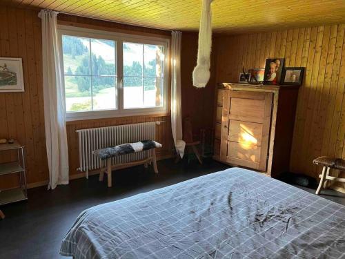 a bedroom with a bed and a window at Lovely appartment in Rueras bei Sedrun in Rueras