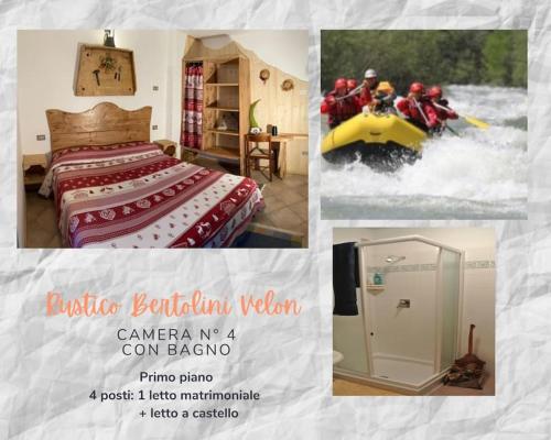 a collage of pictures of a room with a raft at Chalet Rustico Bertolini per Gruppi! in Vermiglio