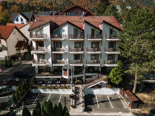an aerial view of a hotel in the mountains at Hotel Marea Neagra in Sinaia