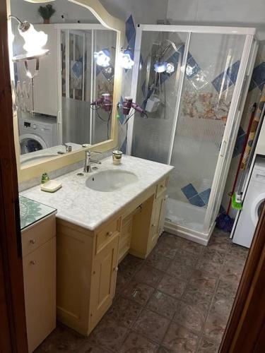 a bathroom with a sink and a shower at Da Zia Maria in Roccaraso