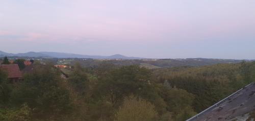 una vista desde el techo de una casa con árboles en Villa Kunterbunt, en Kumberg