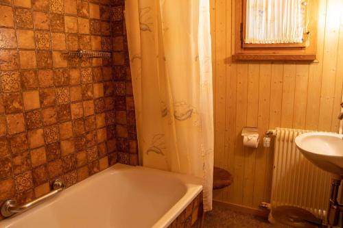 a bathroom with a bath tub and a sink at Chalet Suveran 2 in Arosa