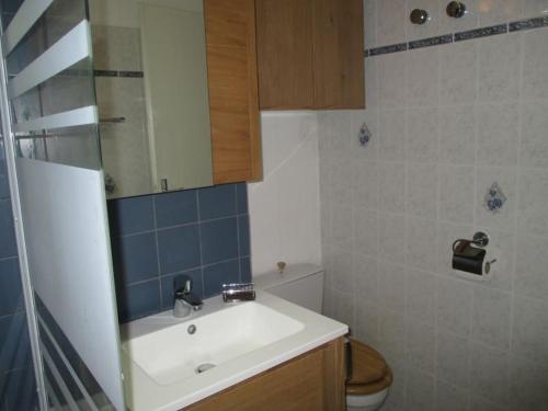 une salle de bain avec un lavabo et des toilettes dans l'établissement Studio cosy avec parking, balcon sud, pied de pistes - FR-1-404-352, à La Mongie