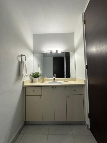 a bathroom with a sink and a mirror at La Costa View in Ceiba