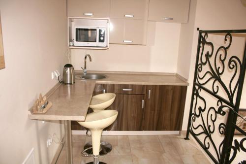 a small kitchen with a counter and a microwave at Gościniec w Zakopanem in Zakopane