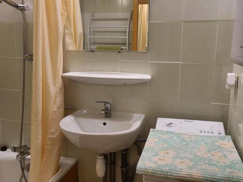 une petite salle de bain avec un lavabo et un miroir dans l'établissement Studio cabine confortable proche pistes ski, 4 pers. - FR-1-689-147, à Villard-de-Lans