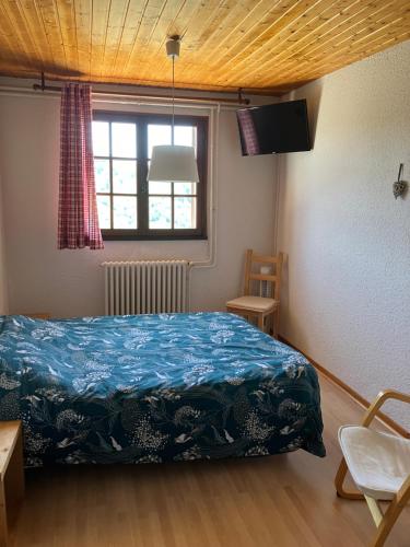 une chambre avec un lit et une fenêtre dans l'établissement Les Pâturages, à La Bresse