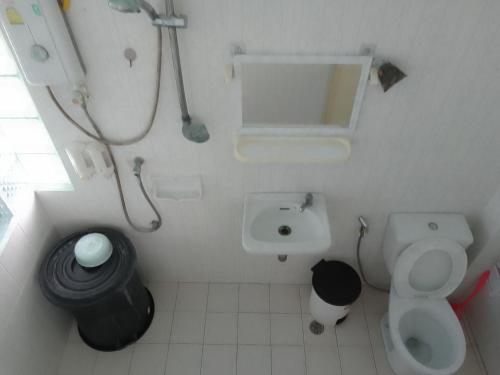 a small bathroom with a toilet and a sink at Bang Boet Homestay in Chumphon