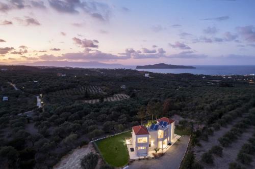 an aerial view of a house with the ocean in the background at AéNaos Luxury Villa with Pool in Galatas in Galatás