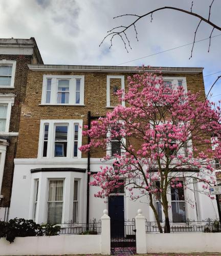 a house with a flowering tree in front of it at Luxor House in London