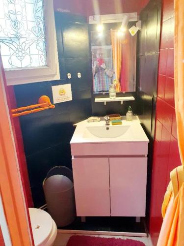 une salle de bain avec un lavabo et des toilettes dans l'établissement paysmillereves, à Fumel
