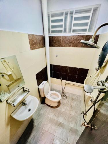 a bathroom with a toilet and a sink at Khalifah Homestay Penaga in Penaga
