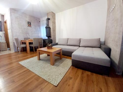a living room with a couch and a table at TARA Vila Rajak in Zaovine