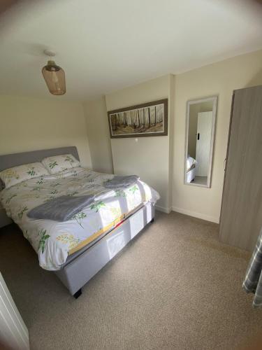 a bedroom with a bed and a mirror at Stone Hill Farm B&B in Shrawley