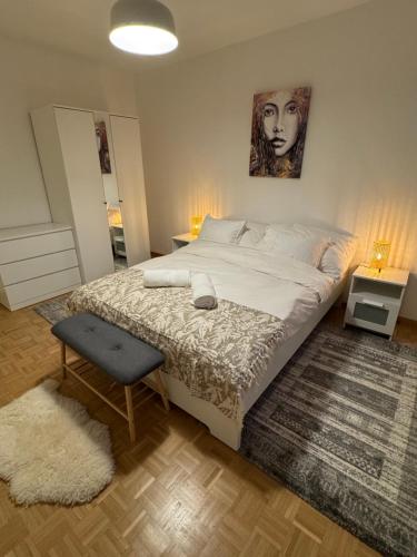 Postel nebo postele na pokoji v ubytování Amazing location Geneva , Eauv-Vives