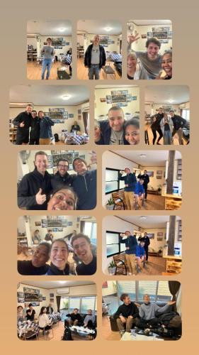 a collage of photos of people in a room at Guest house mochilero onomichi in Onomichi