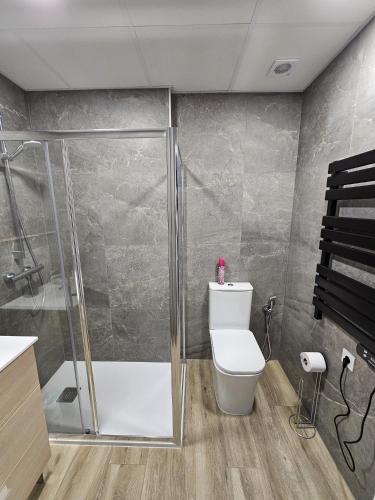 a bathroom with a shower stall and a toilet at Inspiracion Valencia in Valencia