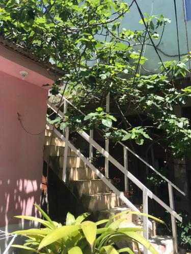 a staircase leading up to a house with green plants at Casa confortável a 5 minutos da Praia do Forte a pé in Cabo Frio