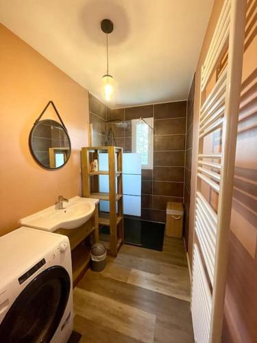 une salle de bain avec un lavabo et une machine à laver dans l'établissement Maison Montauban - 3 chambres - 6 personnes, à Montauban