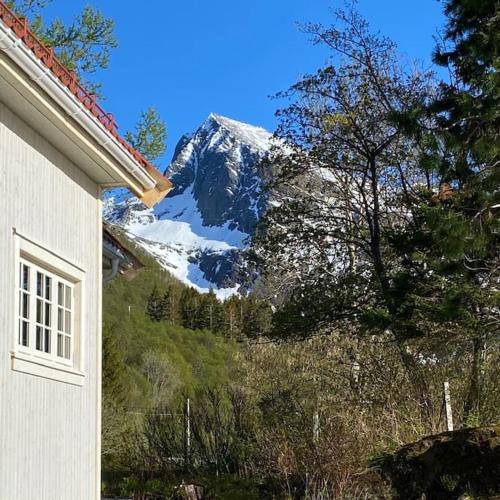 a view of a snow covered mountain from a house at Sigerfjordveien 501 in Sortland