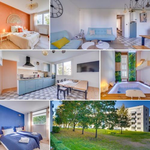 un collage de photos d'une maison dans l'établissement Fridhome Jacuzzi Parking Wifi Fibre 2MIN Tram, à Bruges