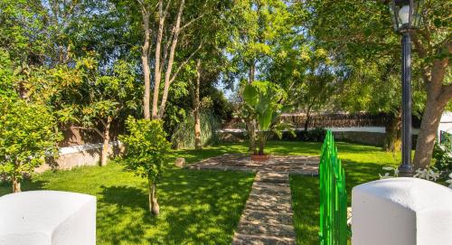 a garden with trees and a walkway at Finca Can Tiro in Costitx