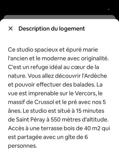 a screenshot of a cell phone with a text message at Studio Les Cadichons de la Grange in Saint-Péray