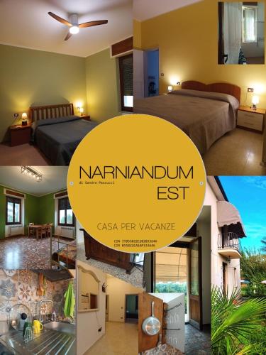 a collage of three pictures of a bedroom at Narniandum Est in Narni