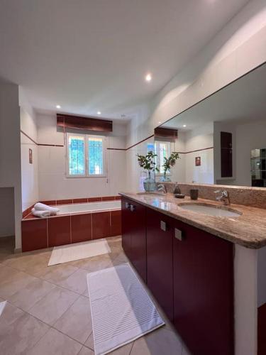 La grande salle de bains est pourvue d'un lavabo et d'une baignoire. dans l'établissement Luxe et charme en Provence, à Draguignan