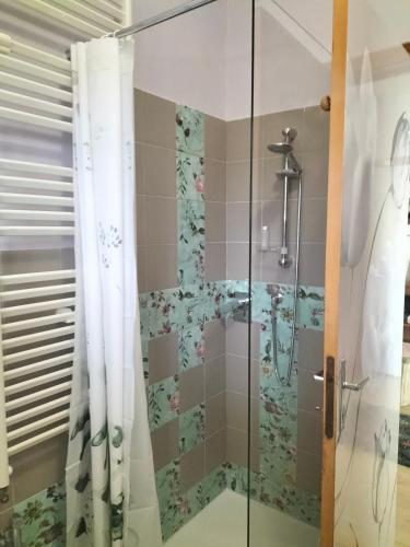 a shower with a glass door in a bathroom at La Casita b&b in Bagnoregio
