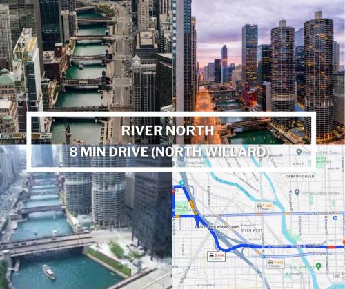a collage of three pictures of a city at Chicago Treasure 4 Bed Getaway in Chicago
